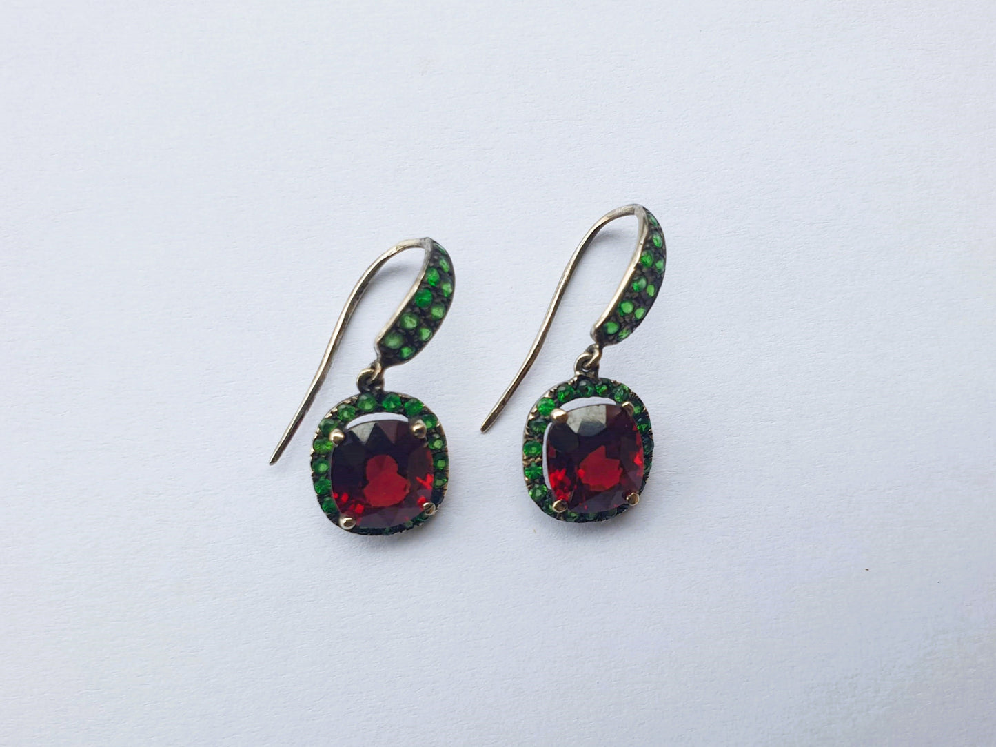 Natural Tsavorite and Natural Garnet Earrings