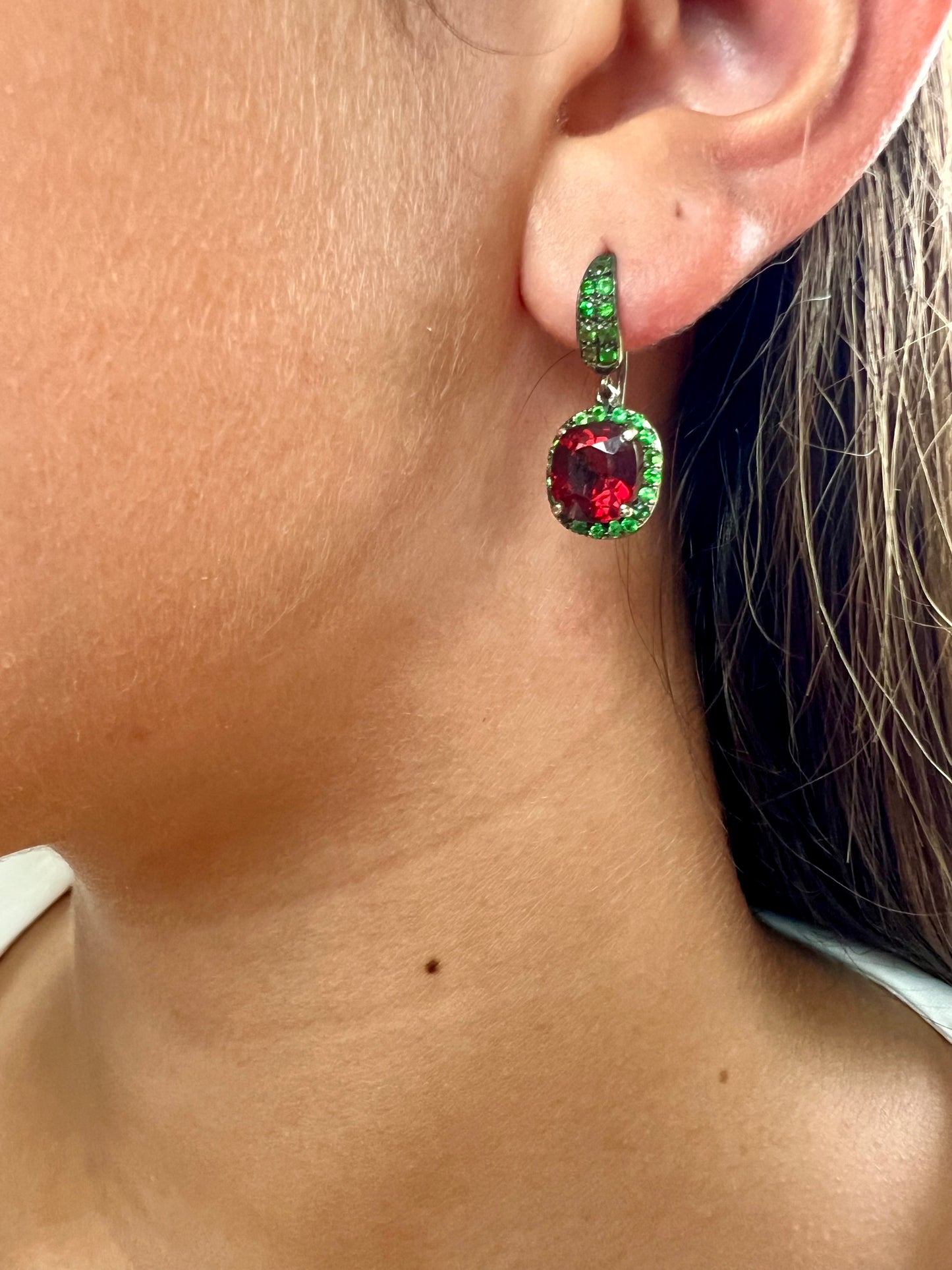 Natural Tsavorite and Natural Garnet Earrings