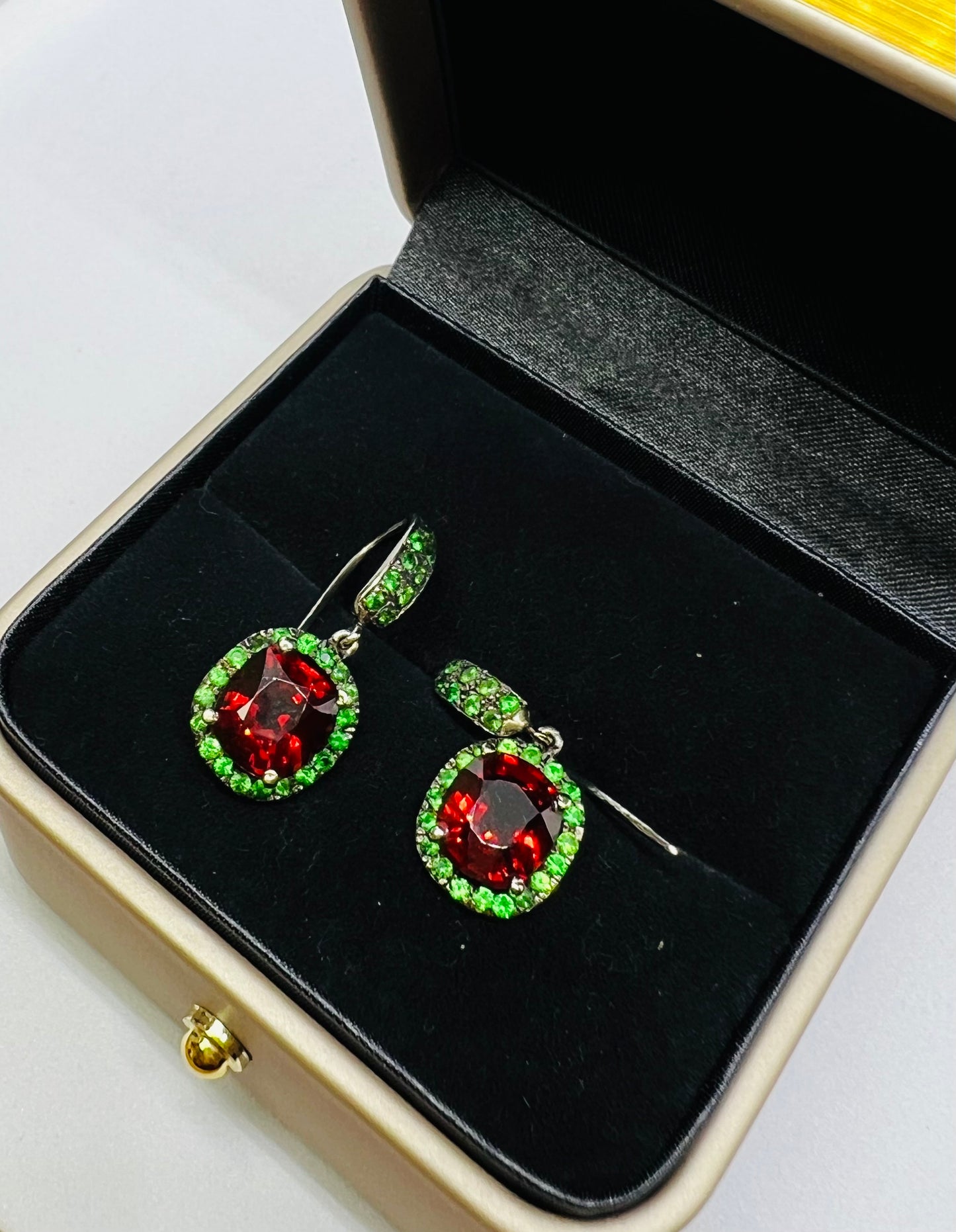 Natural Tsavorite and Natural Garnet Earrings