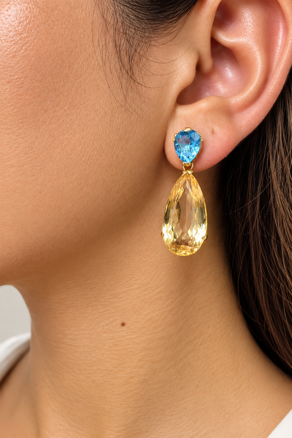 Natural Citrine and Blue Topaz Earrings