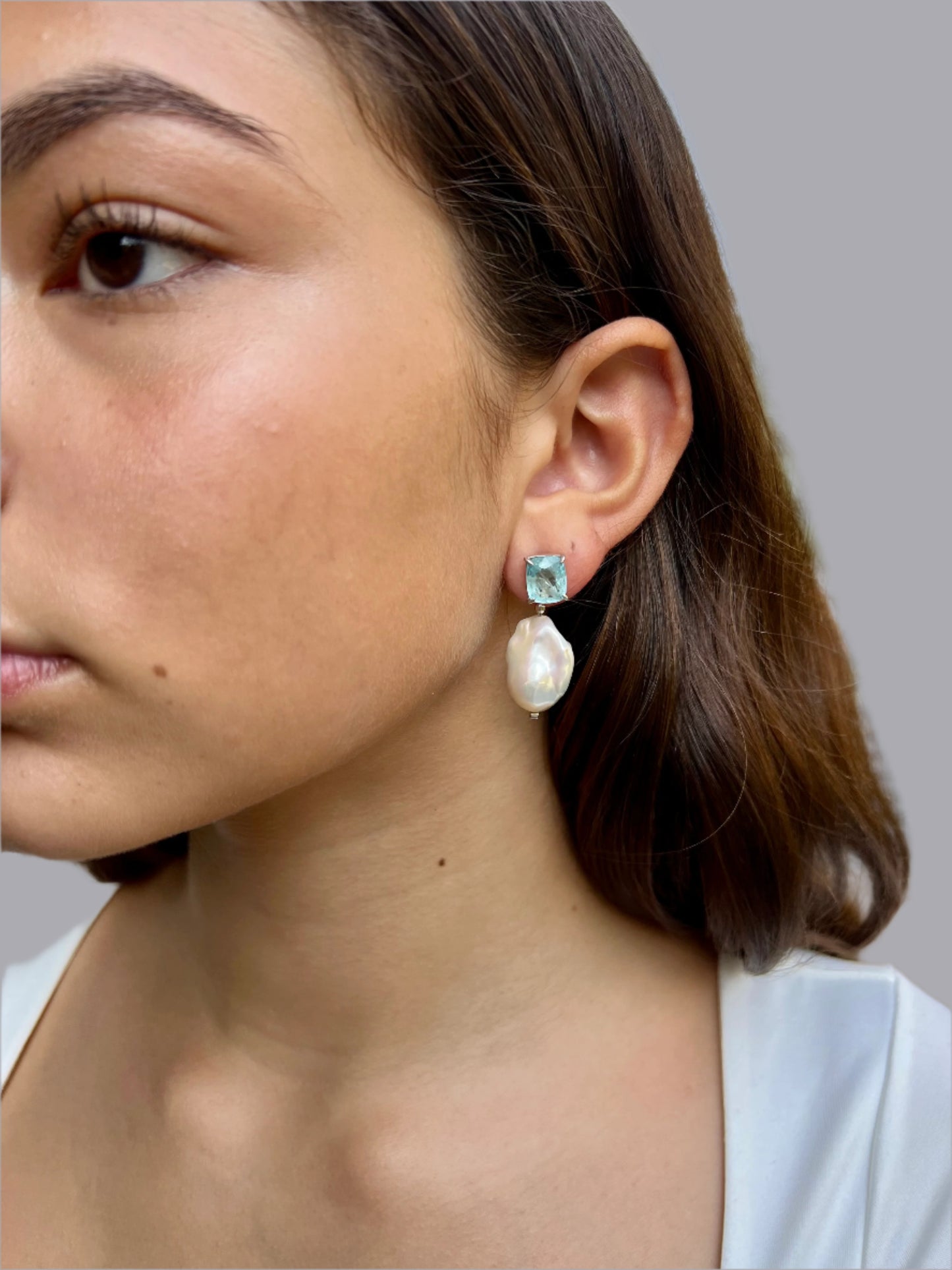 Natural Aquamarine with Baroque Pearl Earrings