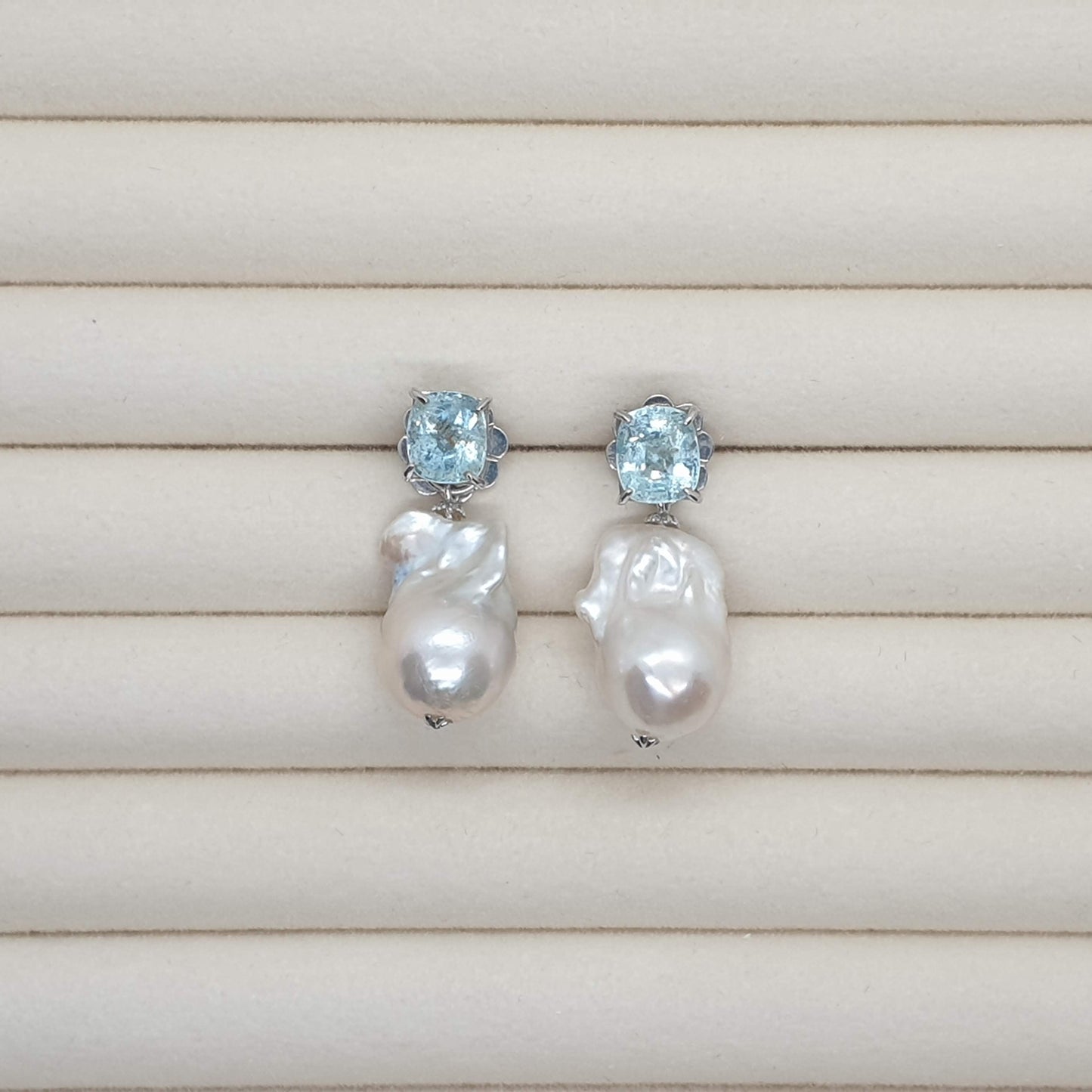 Natural Aquamarine with Baroque Pearl Earrings