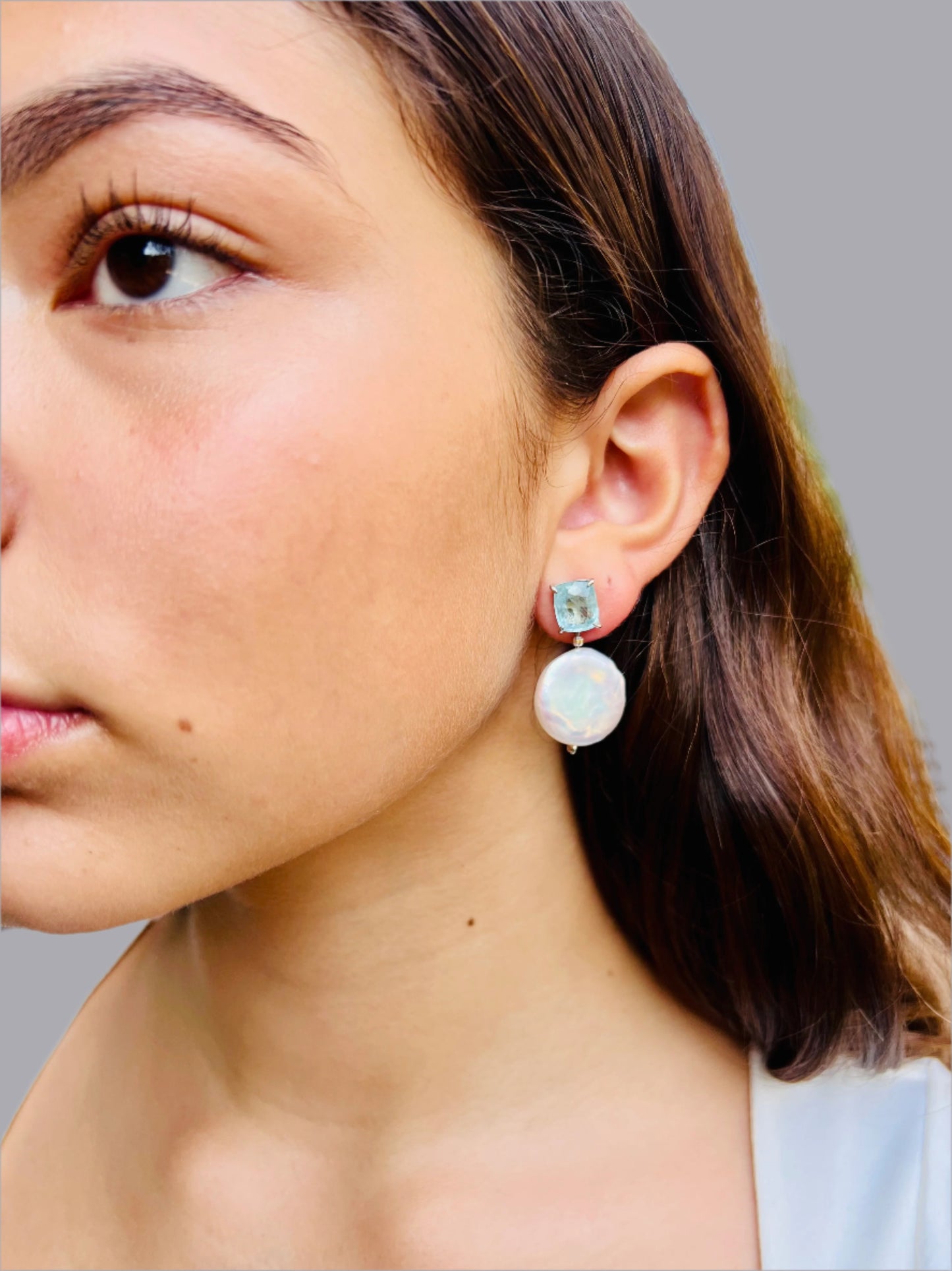 Natural Aquamarine with Coin Baroque Pearl Earrings