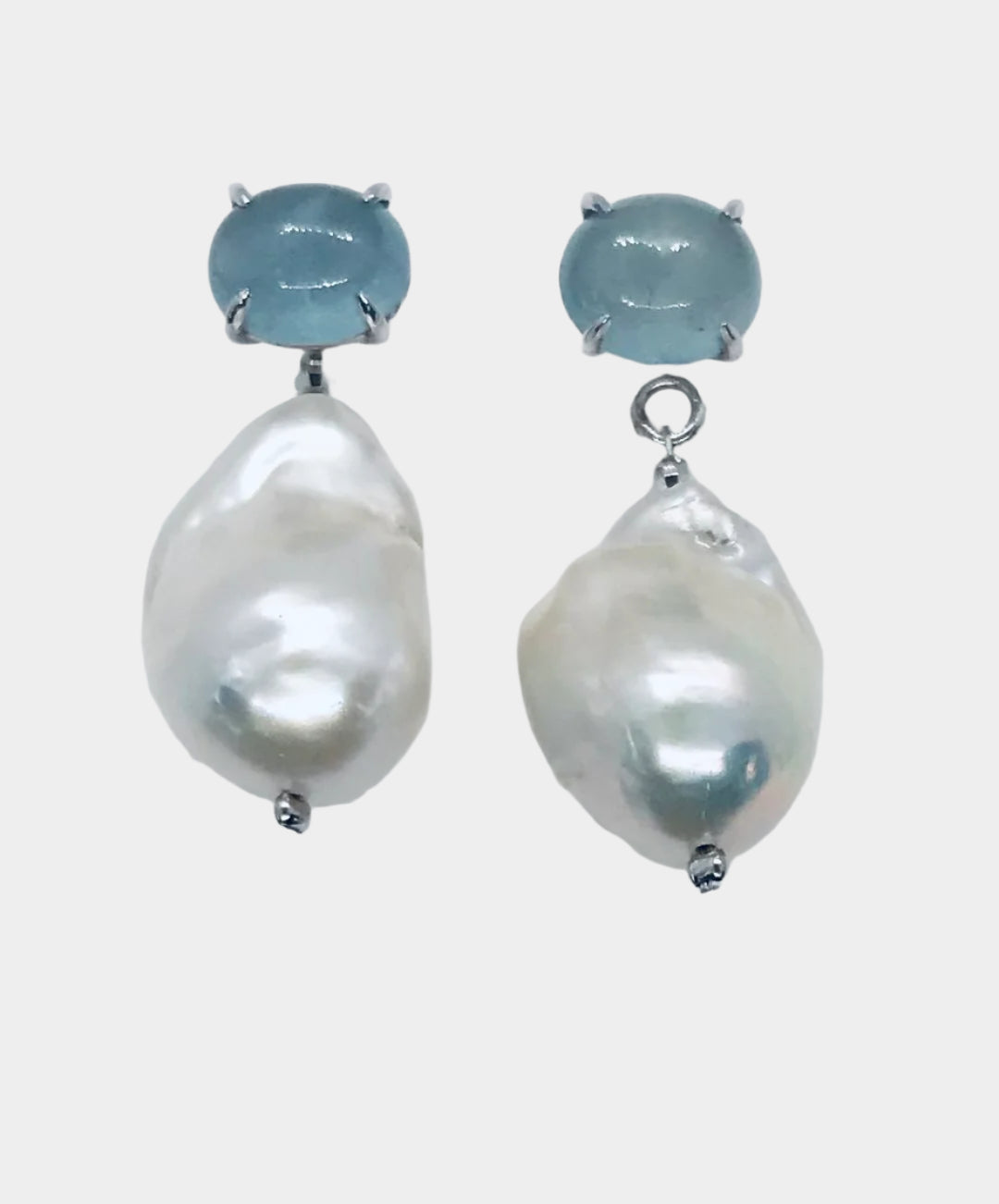 Natural Cabochon Aquamarine with Baroque Pearl Earrings