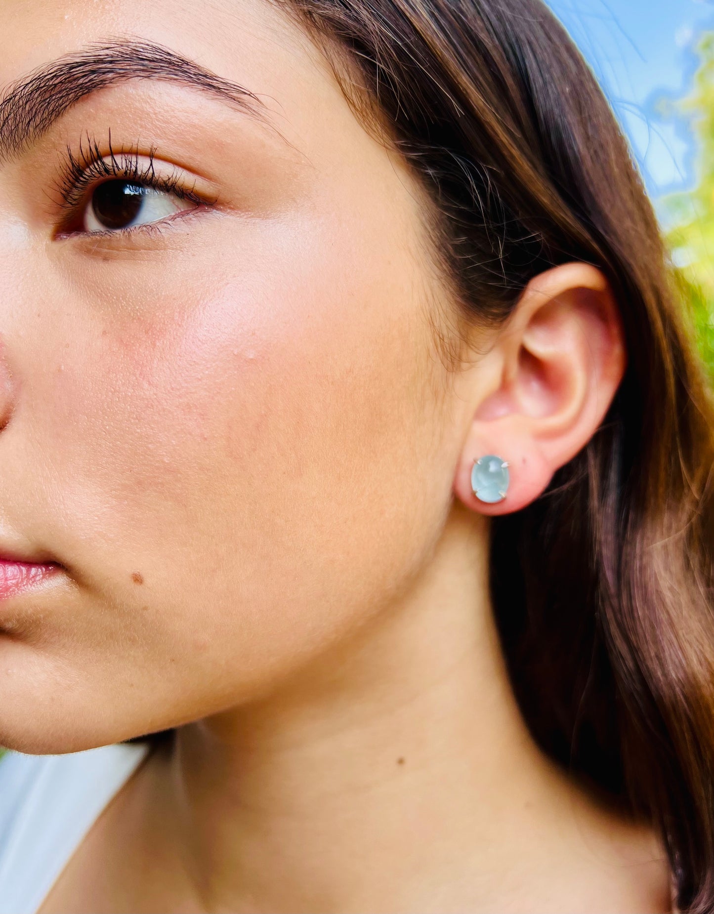 Natural Cabochon Aquamarine with Baroque Pearl Earrings