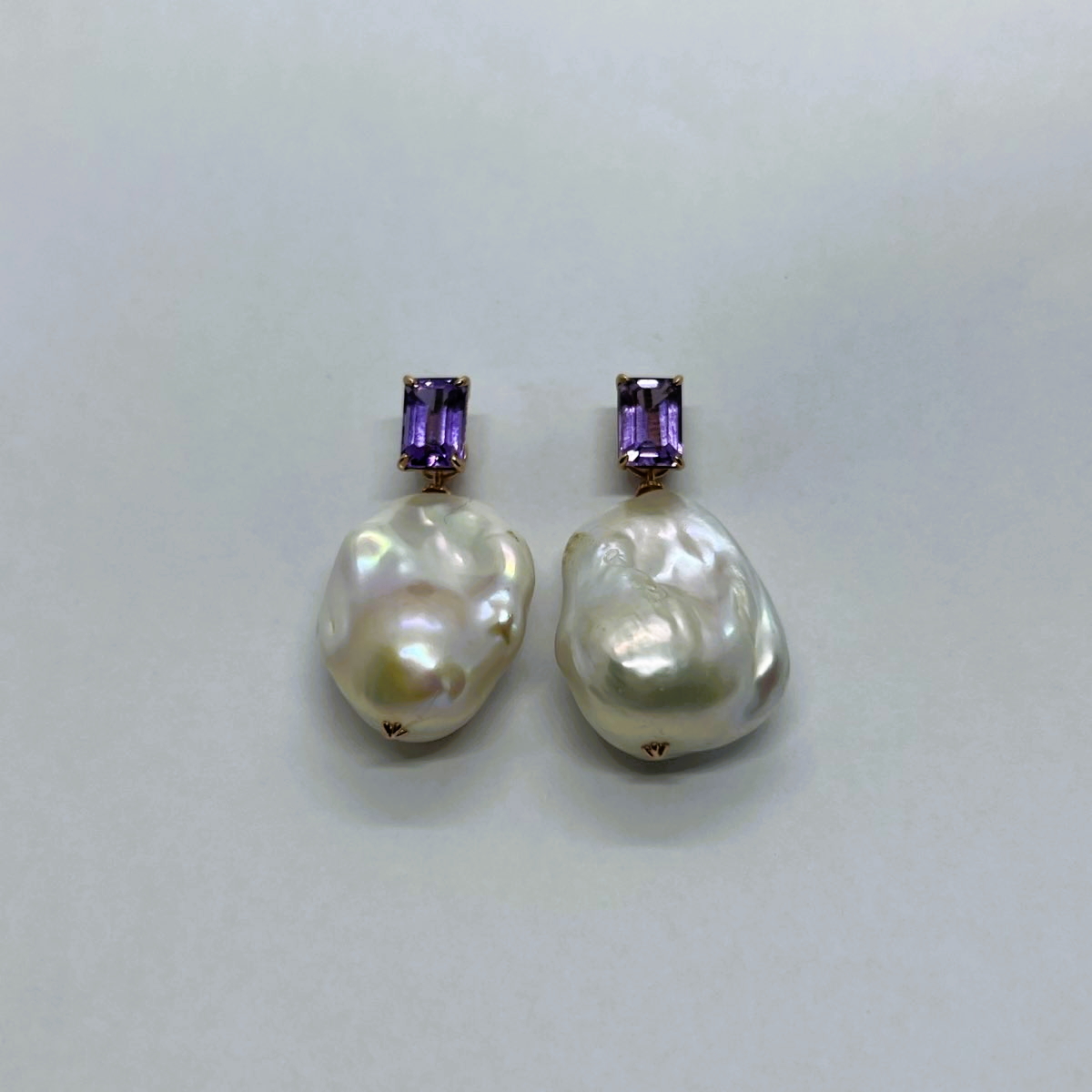 Natural Amethyst with Baroque Pearl Earrings