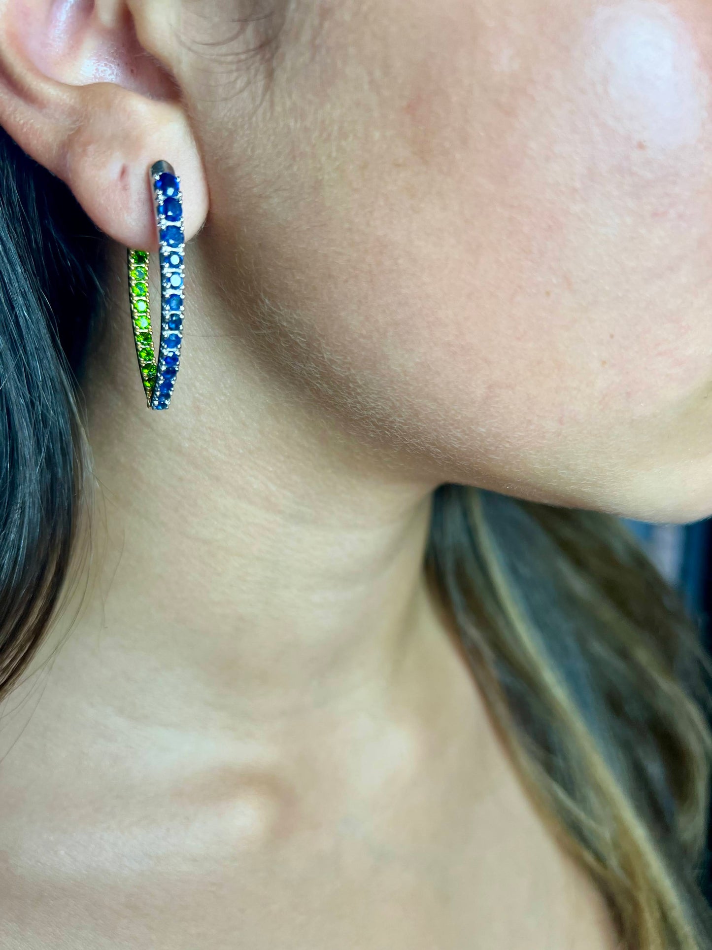 Natural Unheated Burmese Sapphire and Diopside Earrings