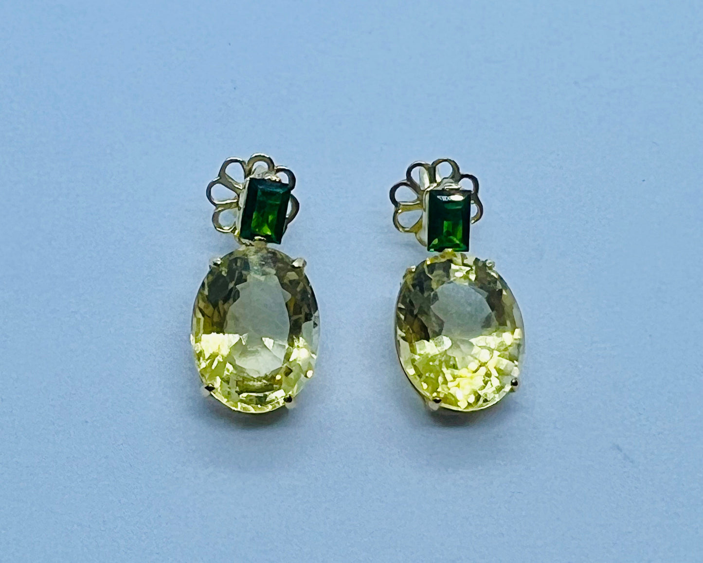 Natural Diopside with Lemon Quartz Earrings