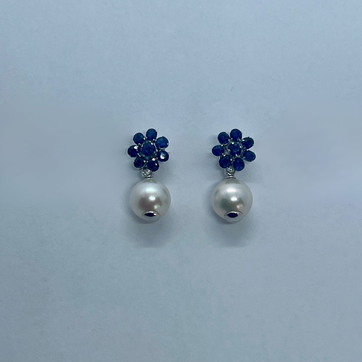 Natural Sapphire with Natural Akoya Pearl and Diamond Earrings