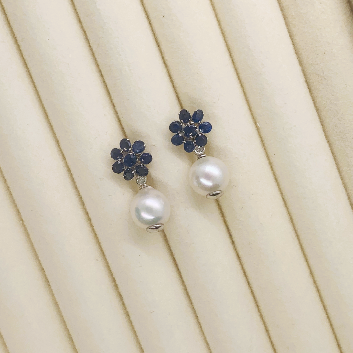 Natural Sapphire with Natural Akoya Pearl and Diamond Earrings