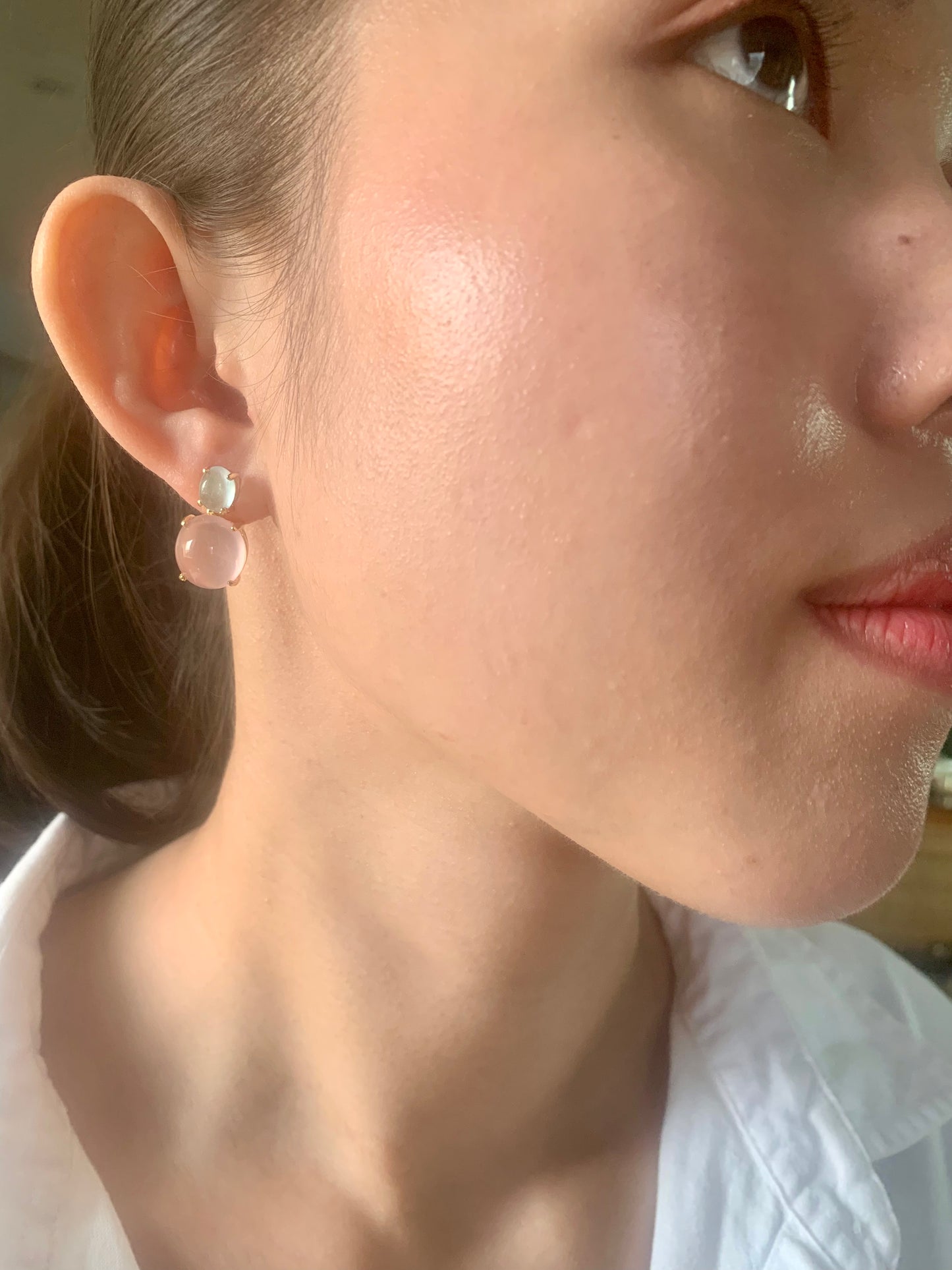 Natural Aquamarine with Rose Quartz Earrings