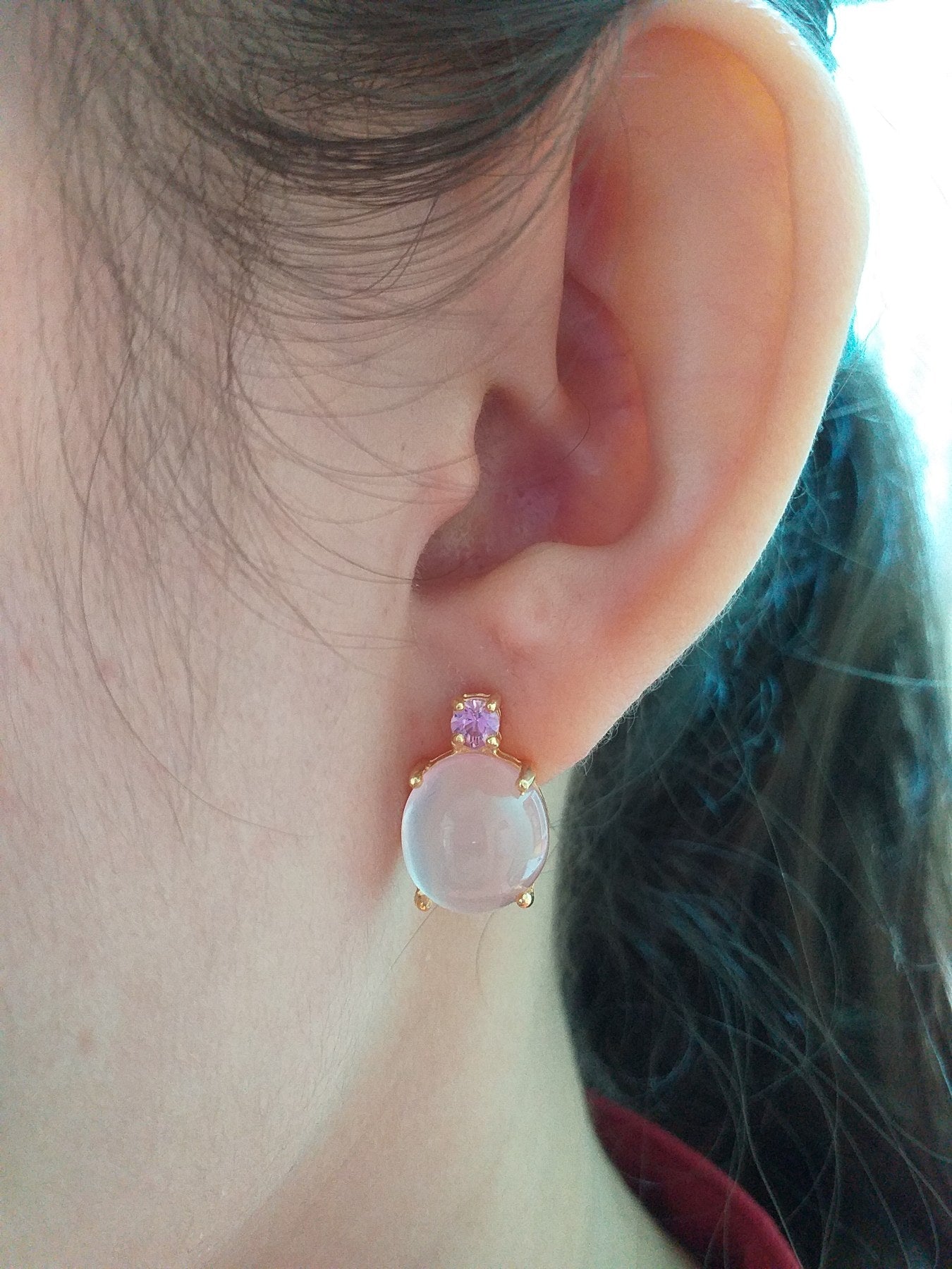 Natural Rose Quartz with Spinel Earrings