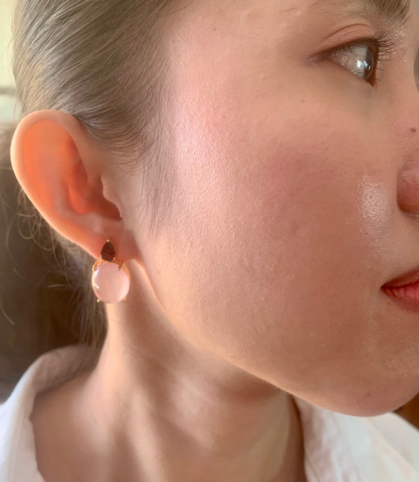 Natural Rose Quartz with Garnet Earrings