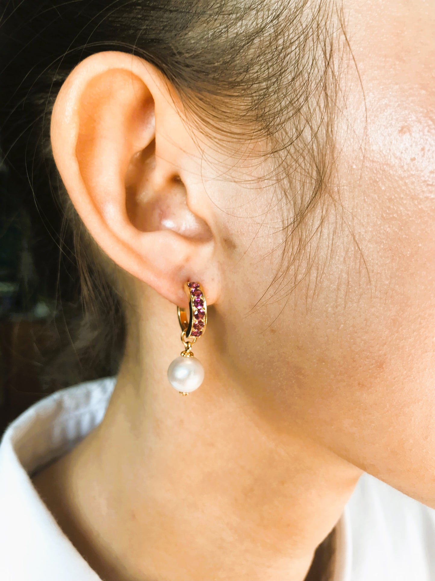 Natural Garnet with Natural Freshwater Pearl Earrings
