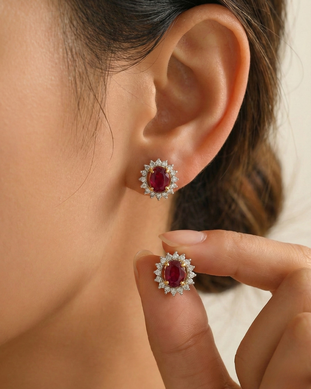 Natural Burmese Ruby with Natural Diamond Earrings