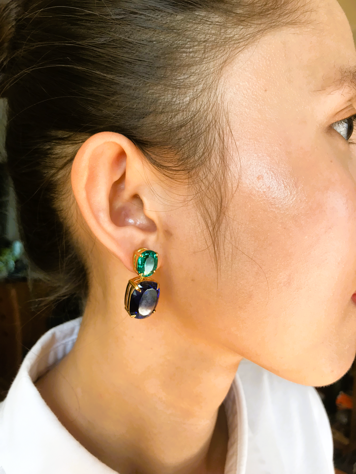 Blue and Green Zircon Earrings