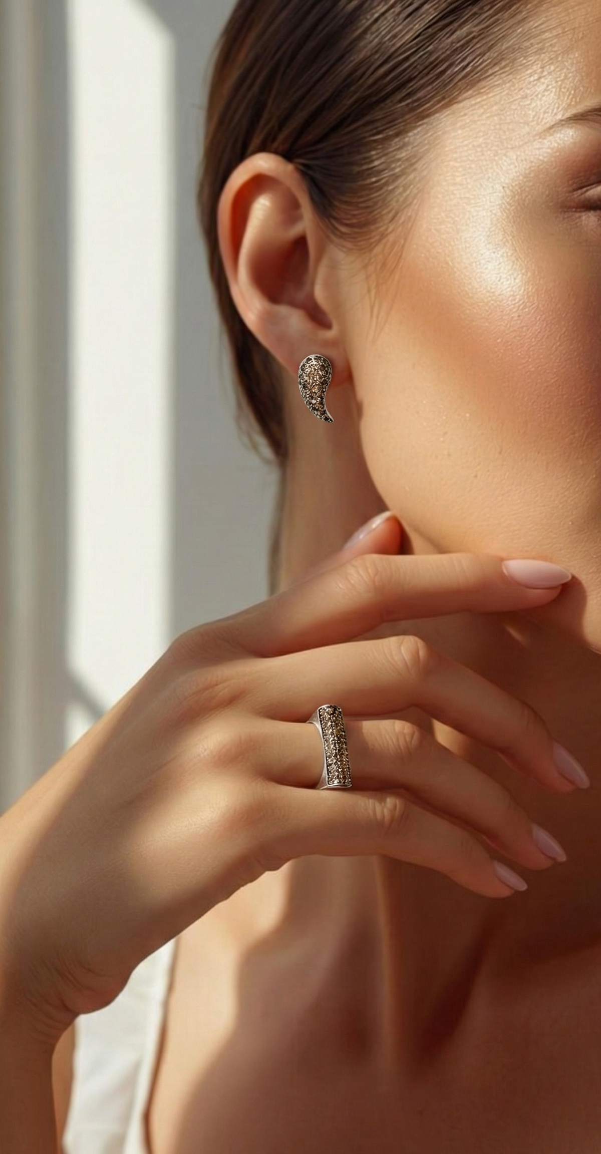 Natural Champagne Diamond Earrings and Ring Set