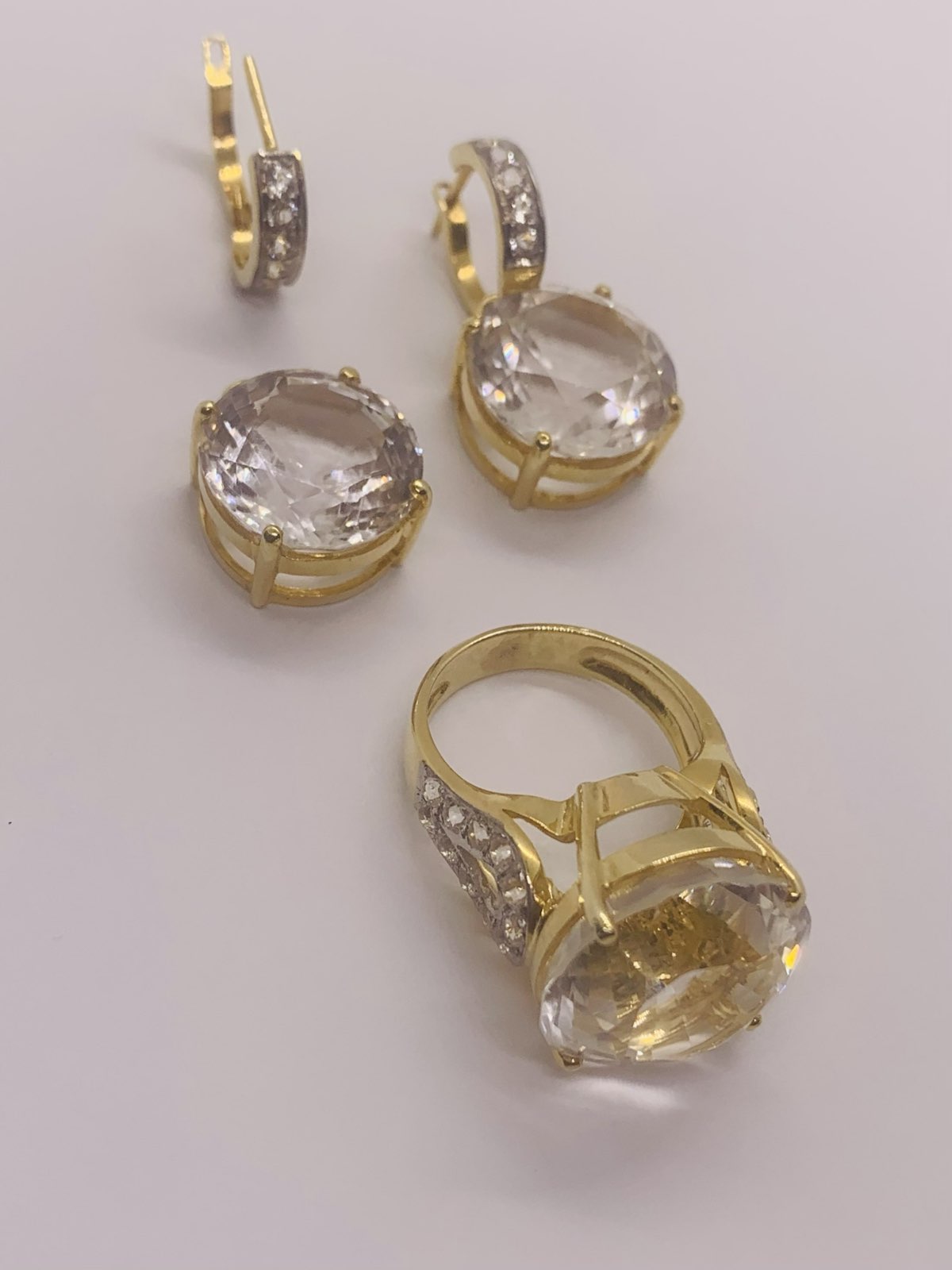 Natural White Topaz Earrings and Ring Set