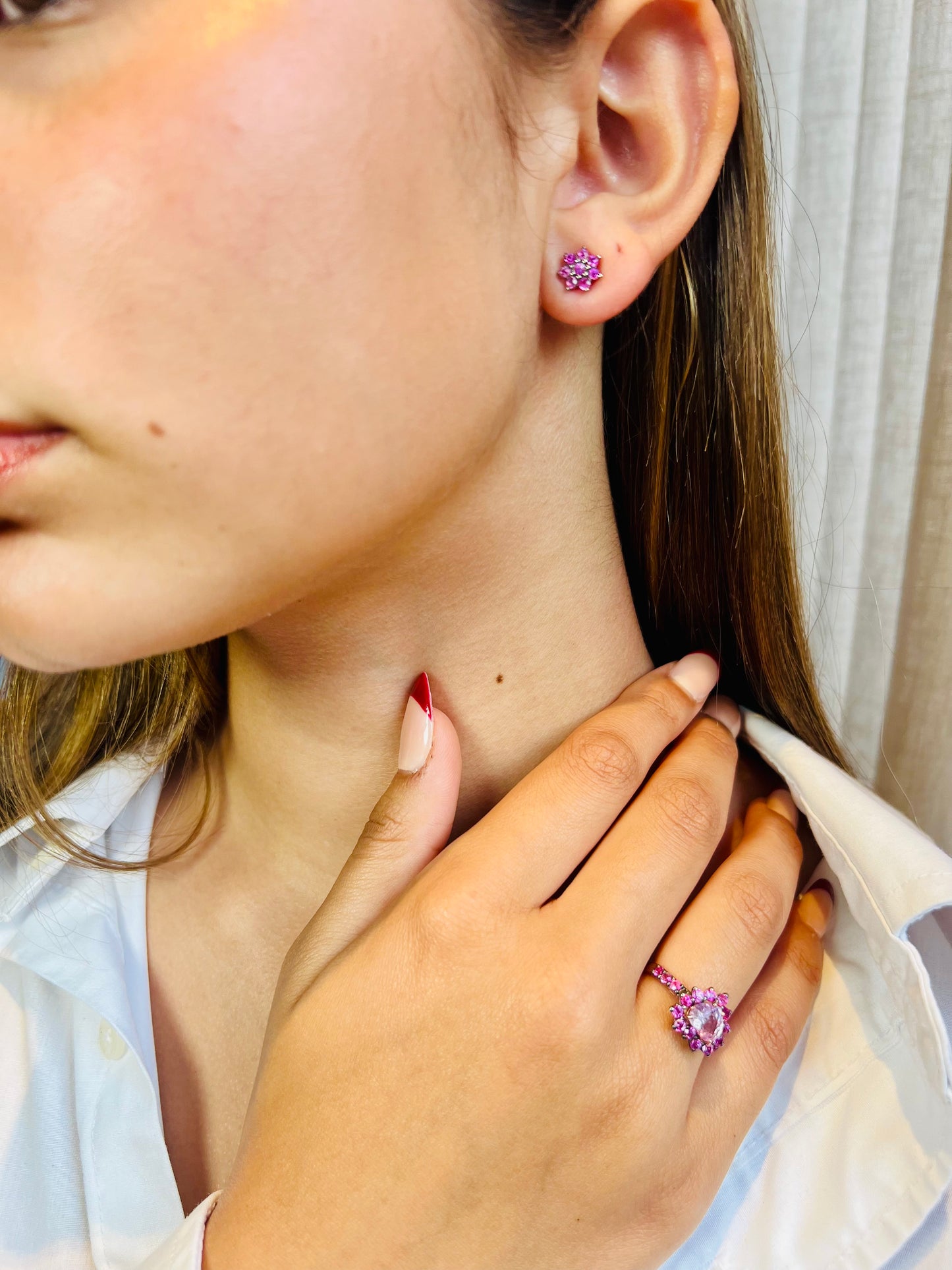 Natural Pink Sapphire Earrings and Ring Set