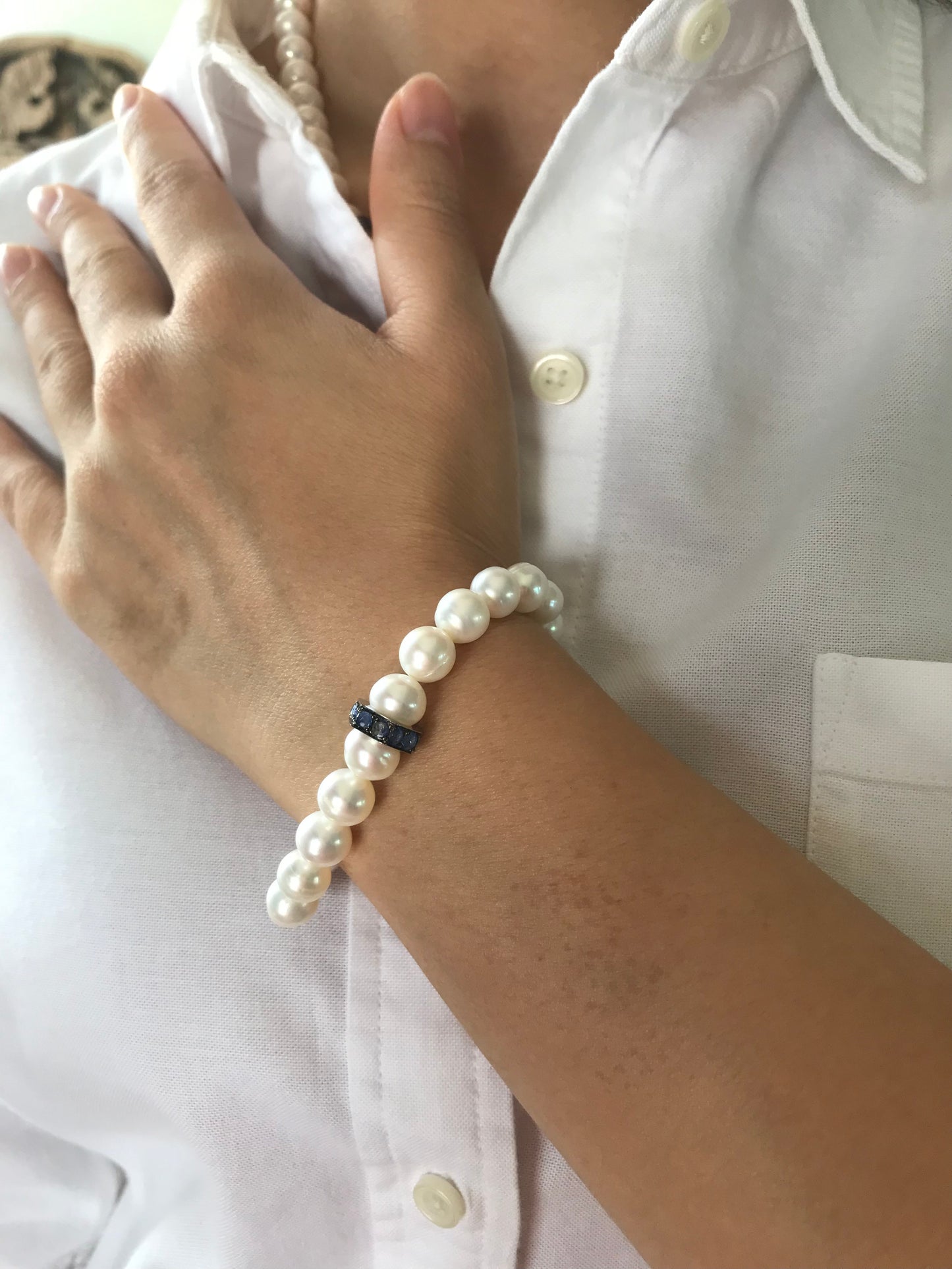 Natural Freshwater Pearl with Natural Sapphire Bracelet