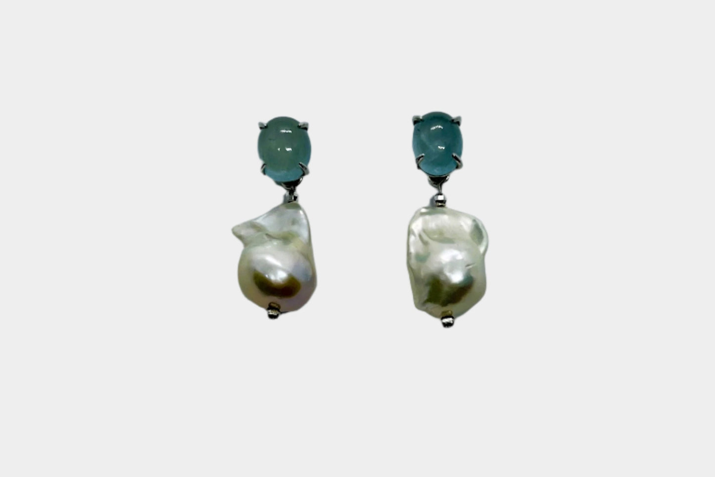 Natural Cabochon Aquamarine with Baroque Pearl Earrings