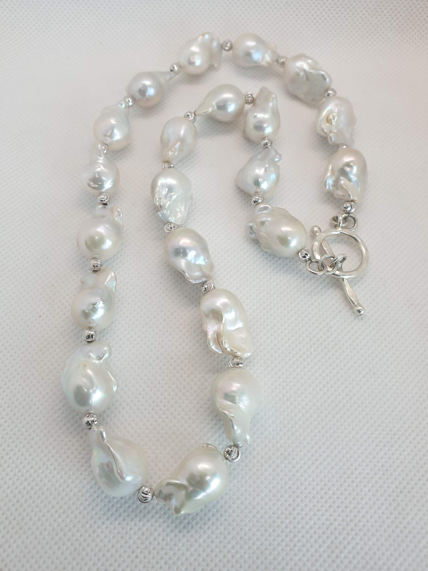 Natural Baroque Pearl with Silver Beads Necklace