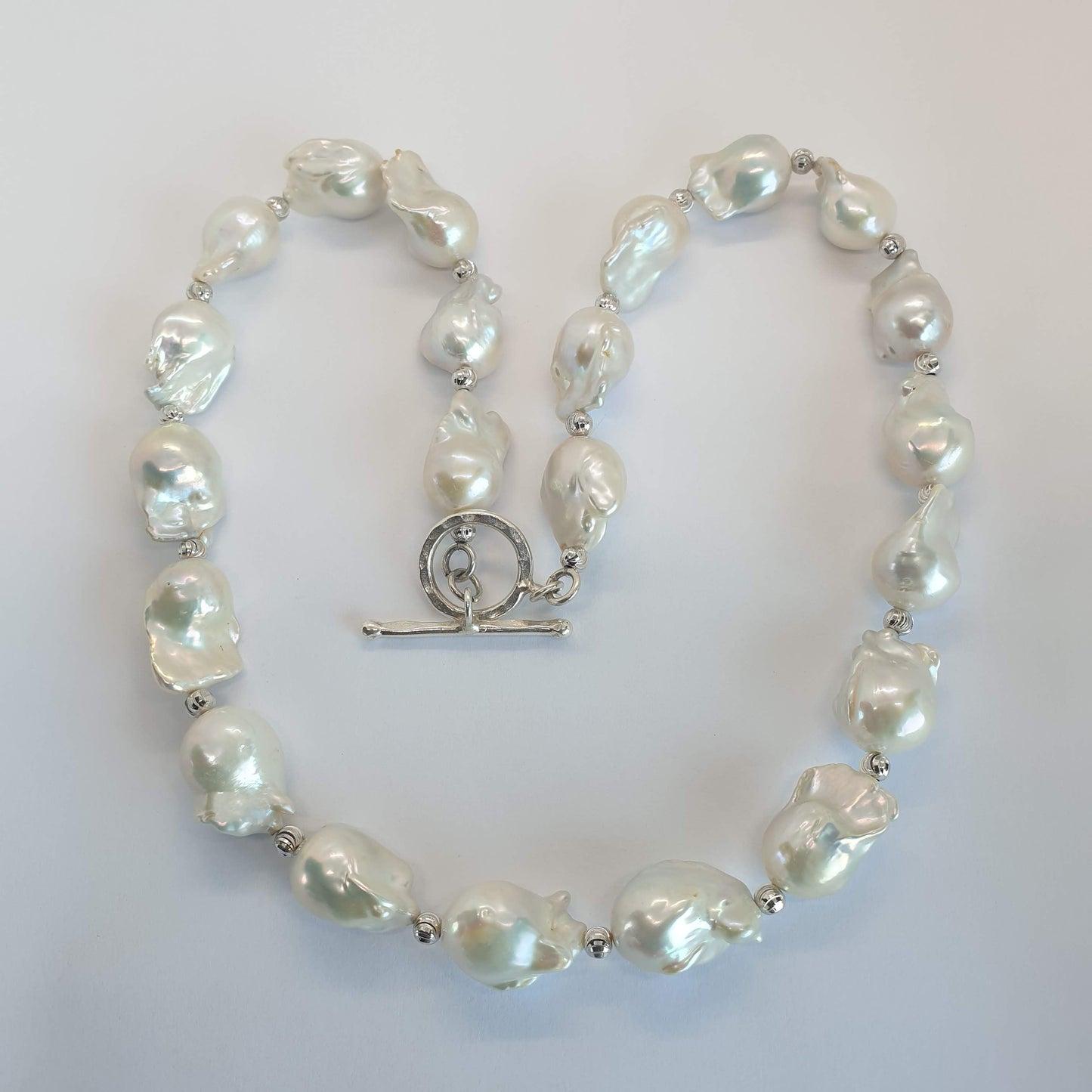 Natural Baroque Pearl with Silver Beads Necklace
