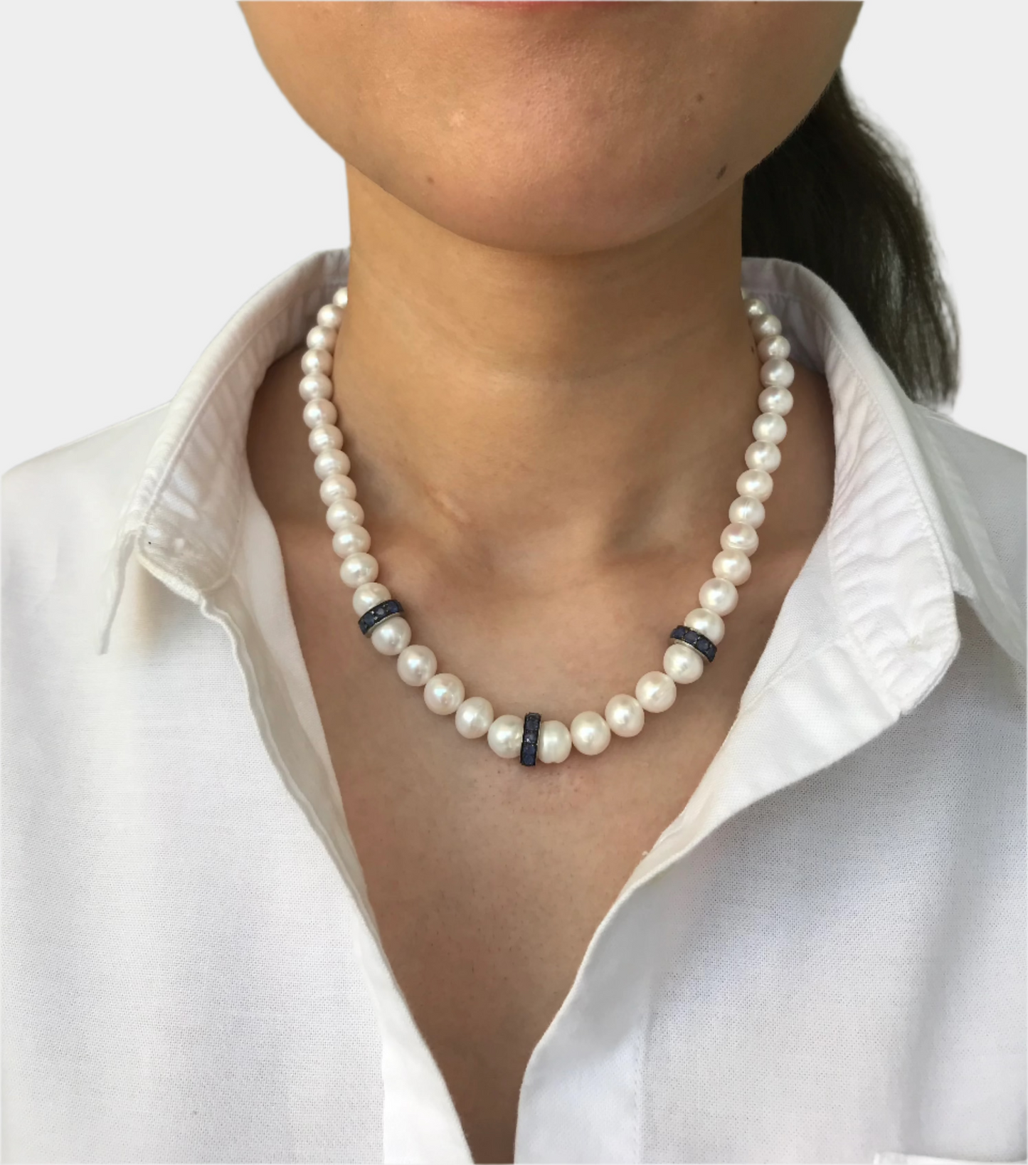 Natural Freshwater Pearl with Natural Sapphire Necklace