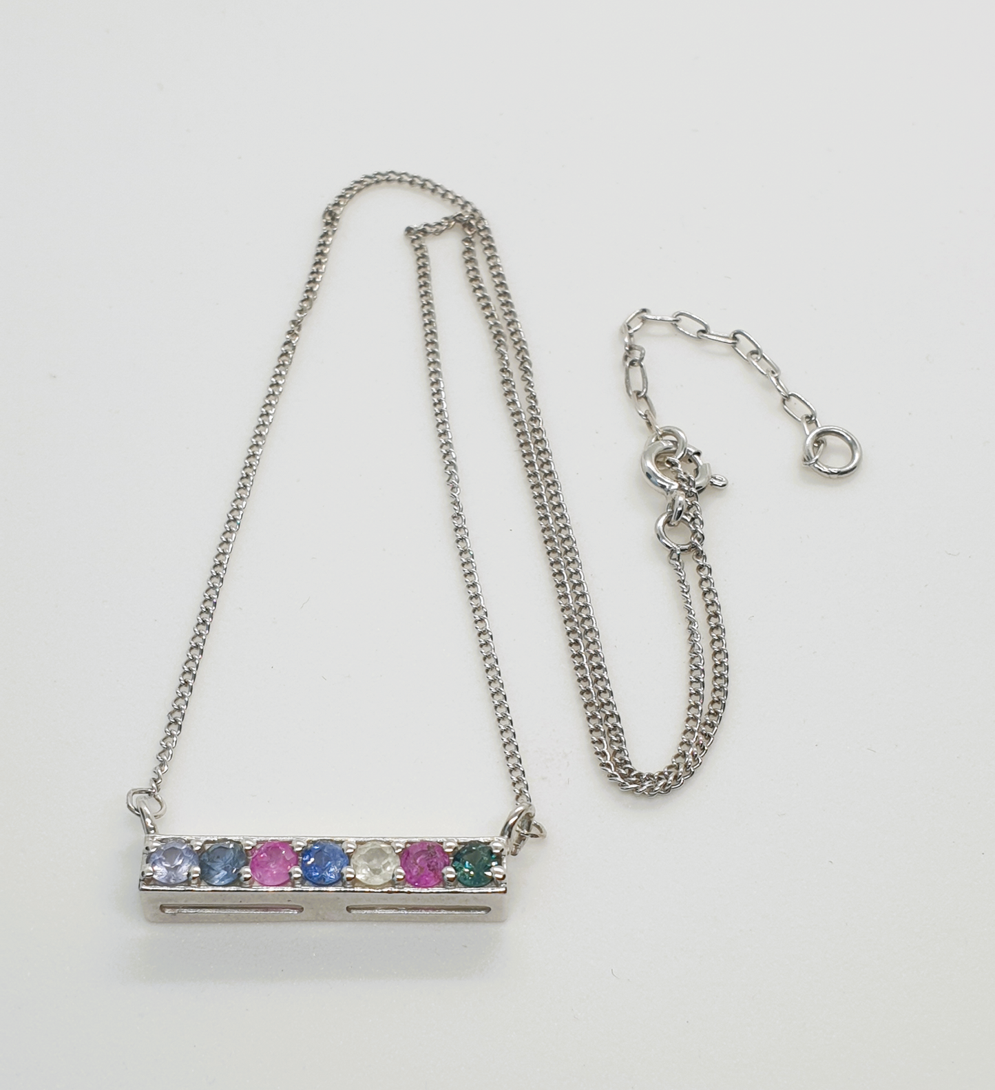 Natural Multi-color Sapphire Bar Pendant Necklace