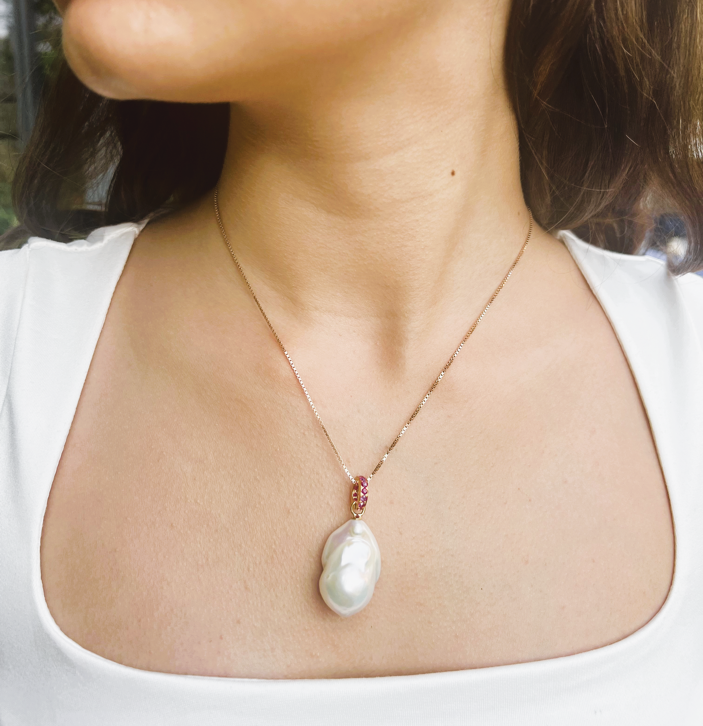 Natural Unheated Burmese Ruby with Baroque Pearl Pendant