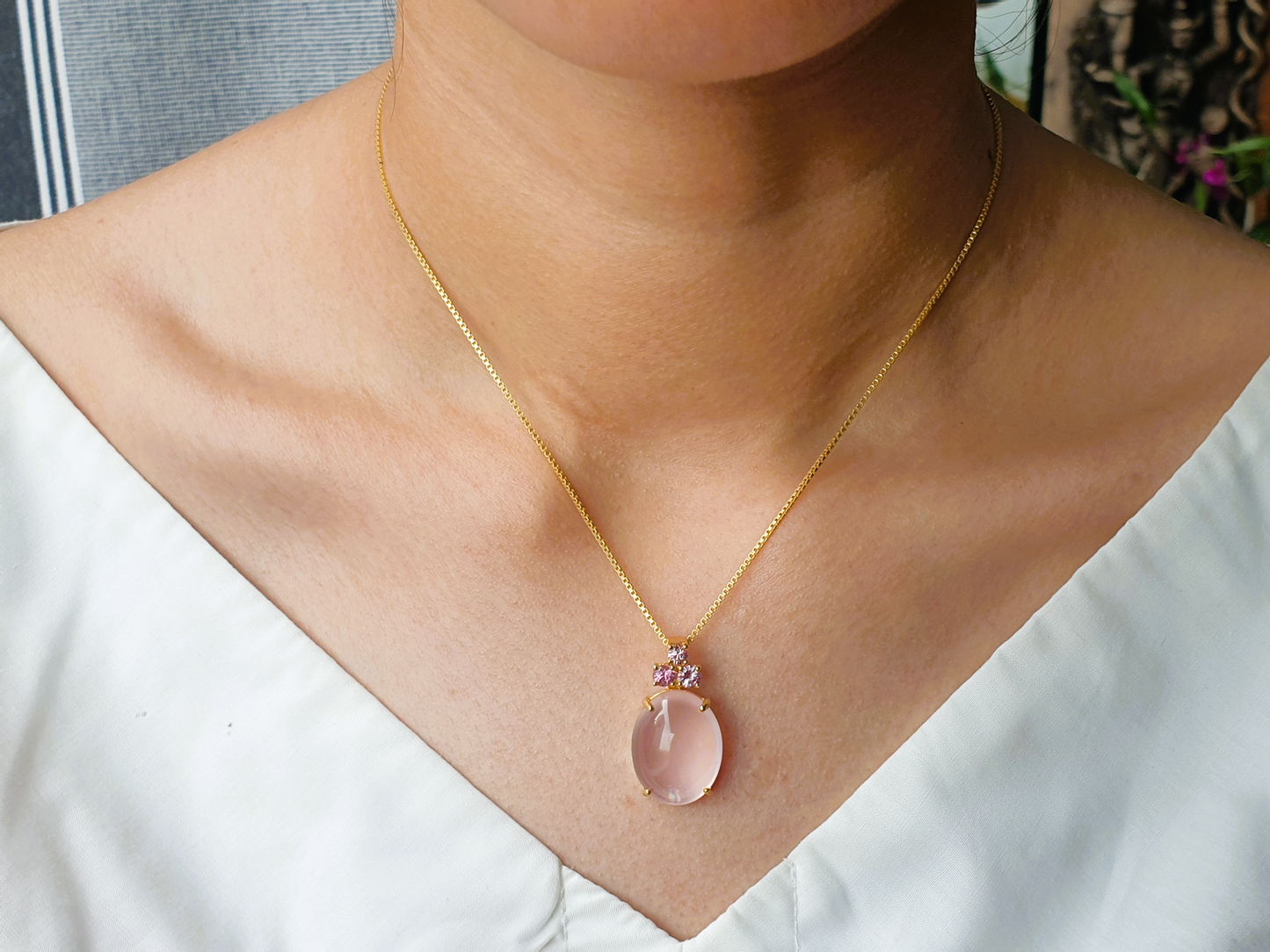 Natural Rose Quartz with Spinel Pendant