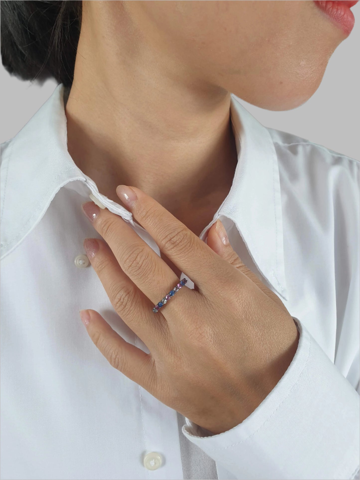 Natural Multi-color Sapphire Eternity Ring