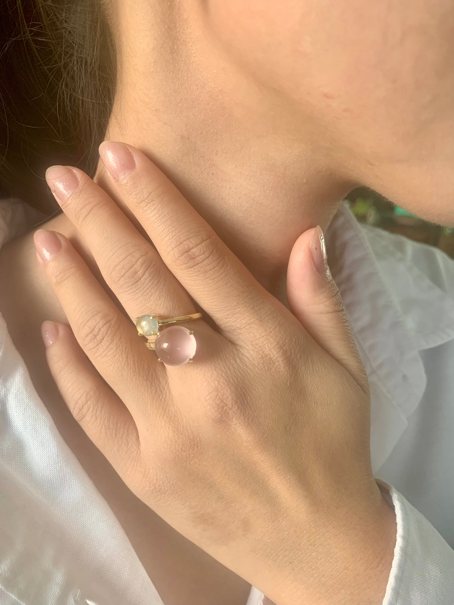 Natural Aquamarine with Rose Quartz Ring