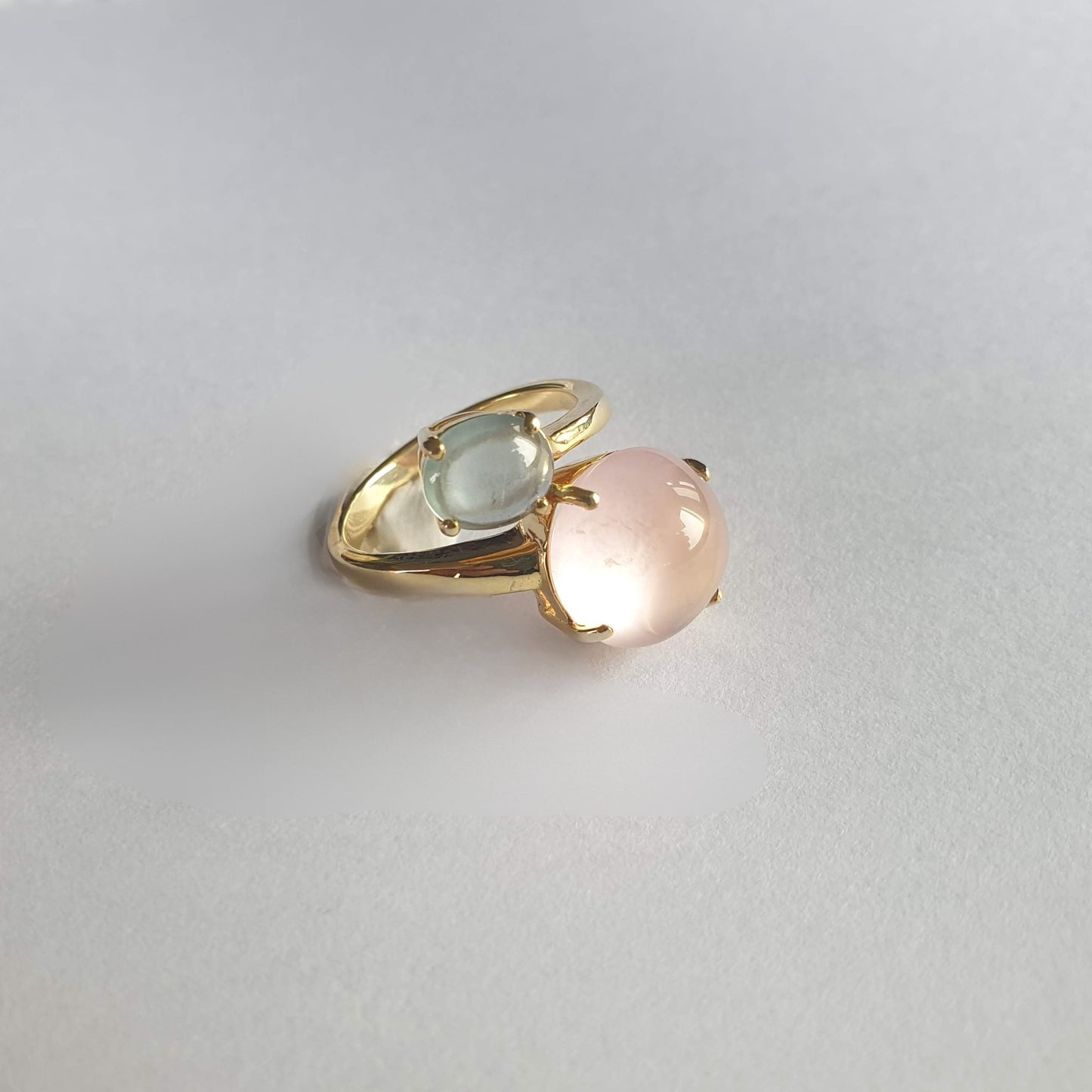 Natural Aquamarine with Rose Quartz Ring