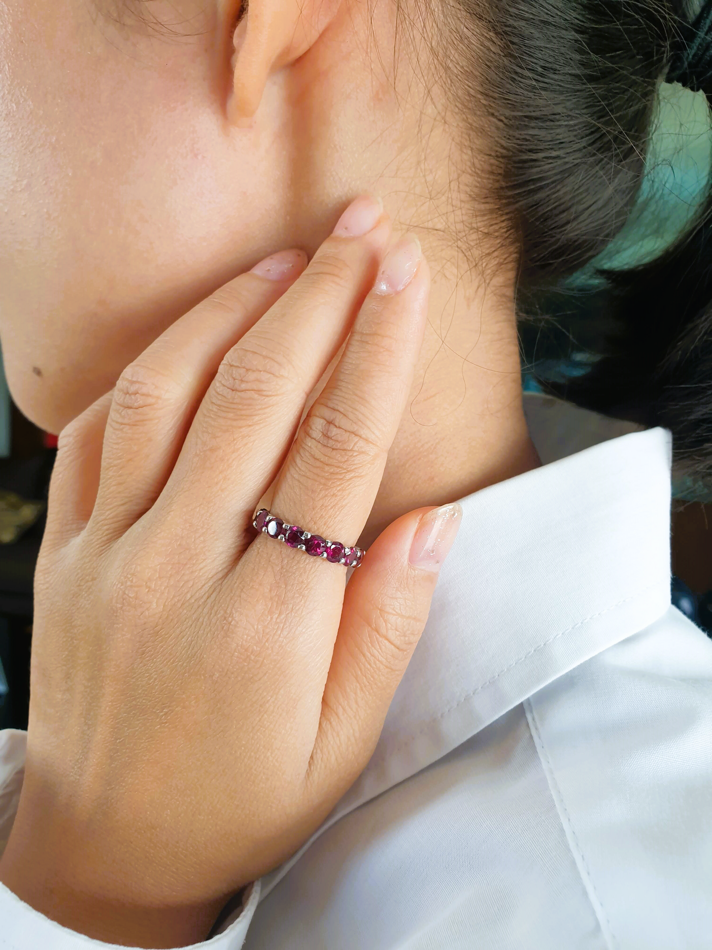 Natural Garnet Eternity Ring