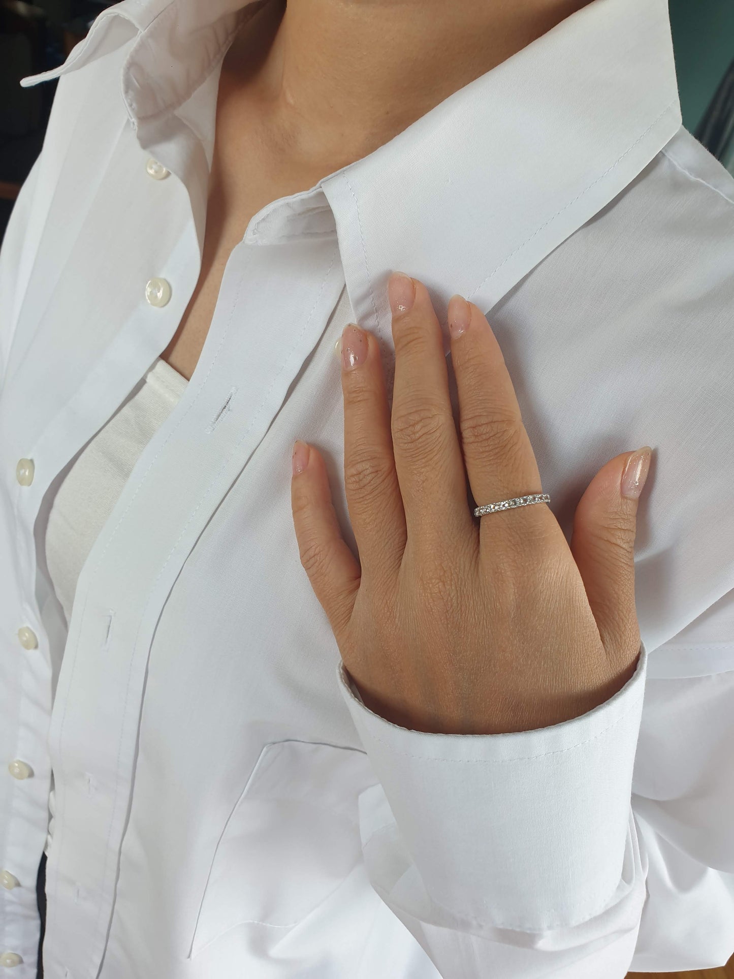 Natural White Topaz Eternity Ring