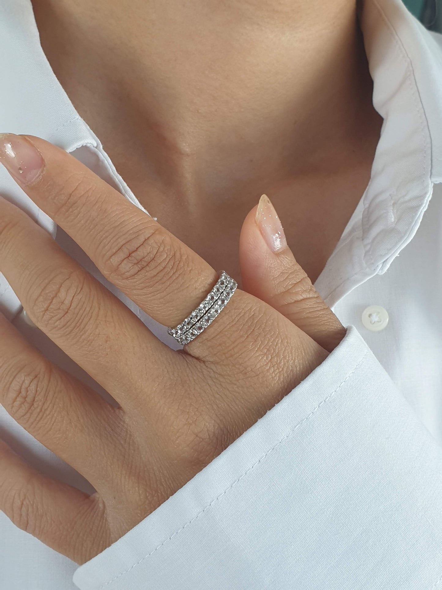 Natural White Topaz Eternity Ring
