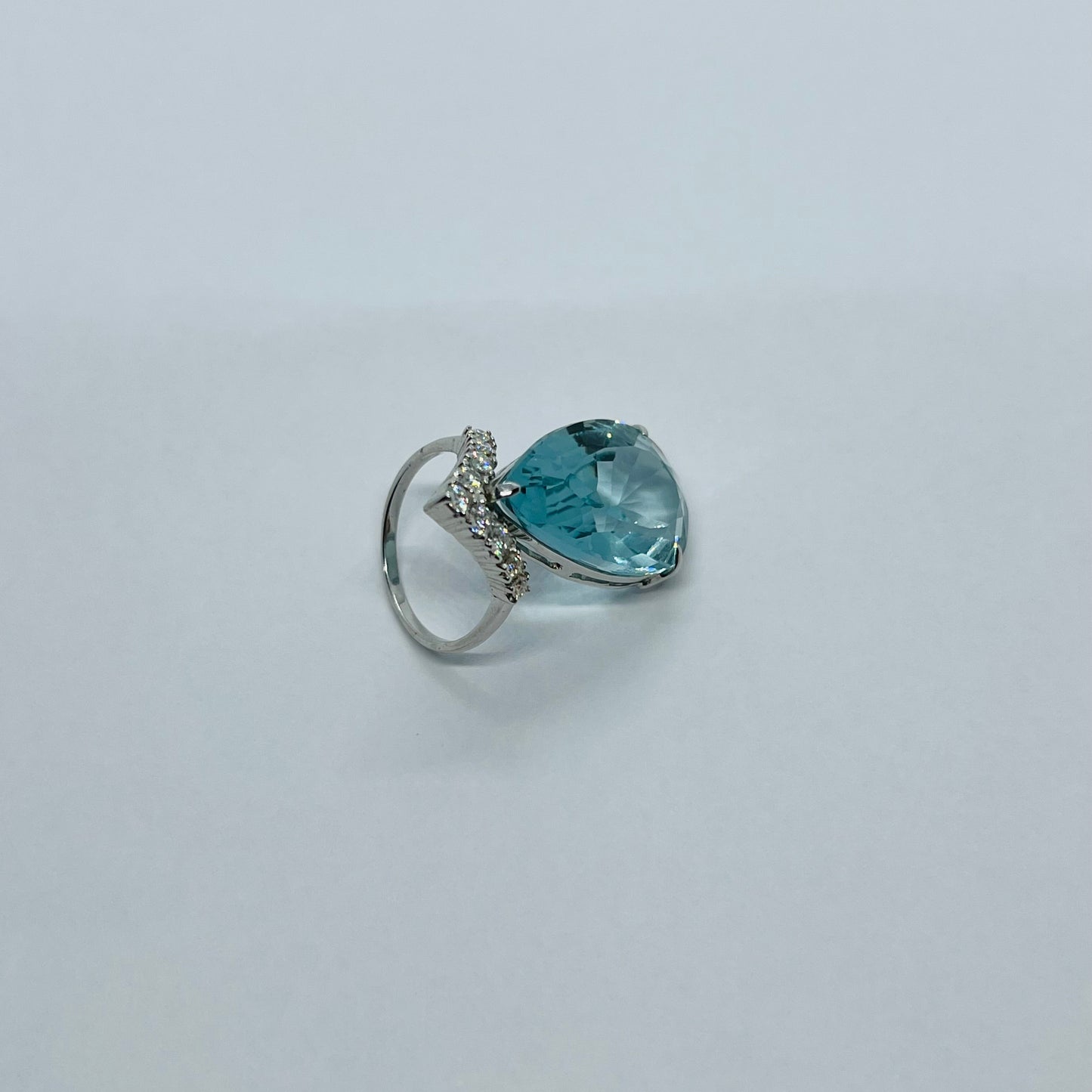 Blue Topaz with Moissanite Ring