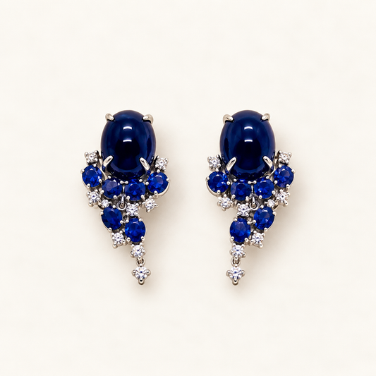 Natural Unheated Burmese Sapphire with Diamond  Earrings
