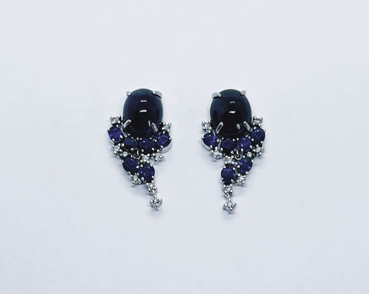 Natural Unheated Burmese Sapphire with Diamond  Earrings