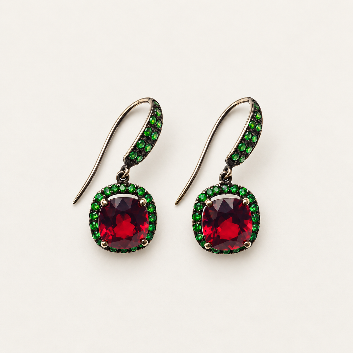 Natural Tsavorite and Natural Garnet Earrings