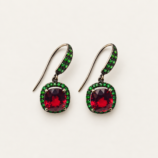 Natural Tsavorite and Natural Garnet Earrings
