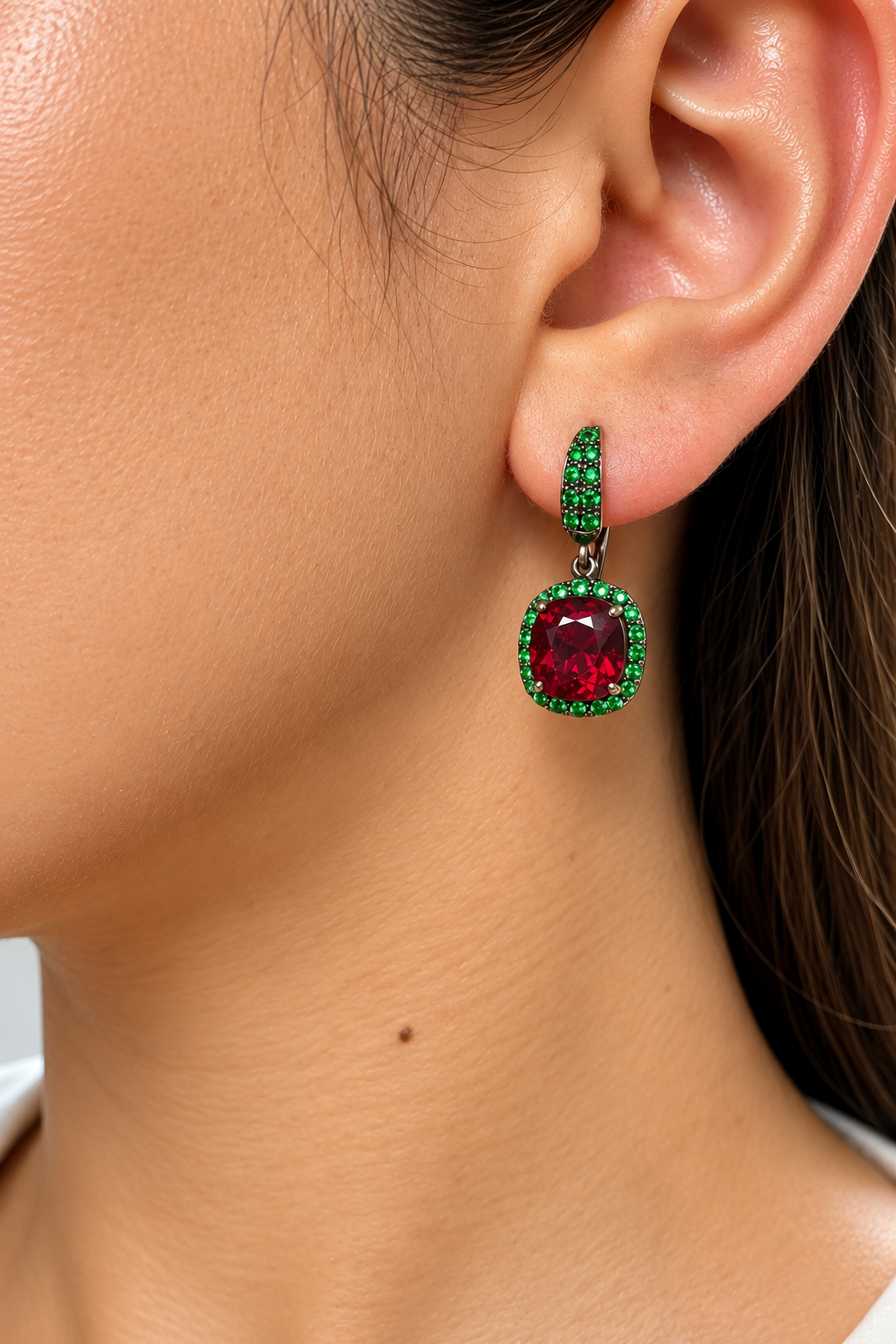 Natural Tsavorite and Natural Garnet Earrings