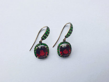 Natural Tsavorite and Natural Garnet Earrings