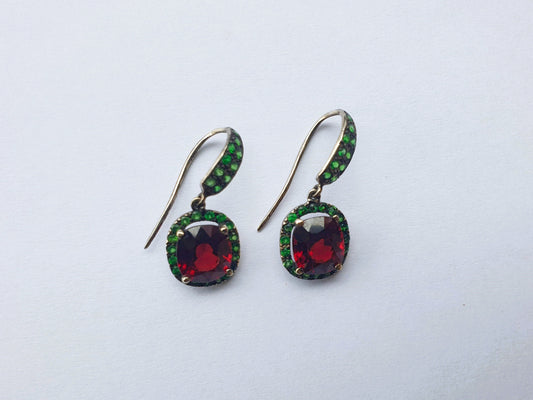 Natural Tsavorite and Natural Garnet Earrings