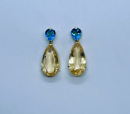 Natural Citrine and Blue Topaz Earrings