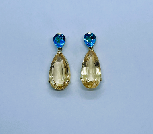 Natural Citrine and Blue Topaz Earrings