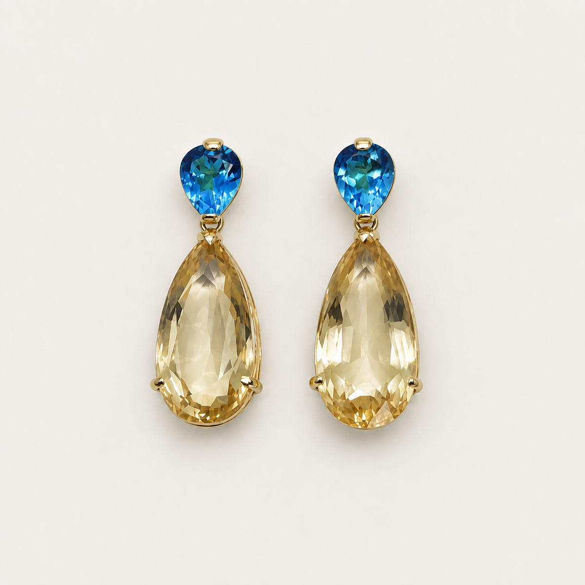 Natural Citrine and Blue Topaz Earrings