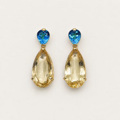 Natural Citrine and Blue Topaz Earrings