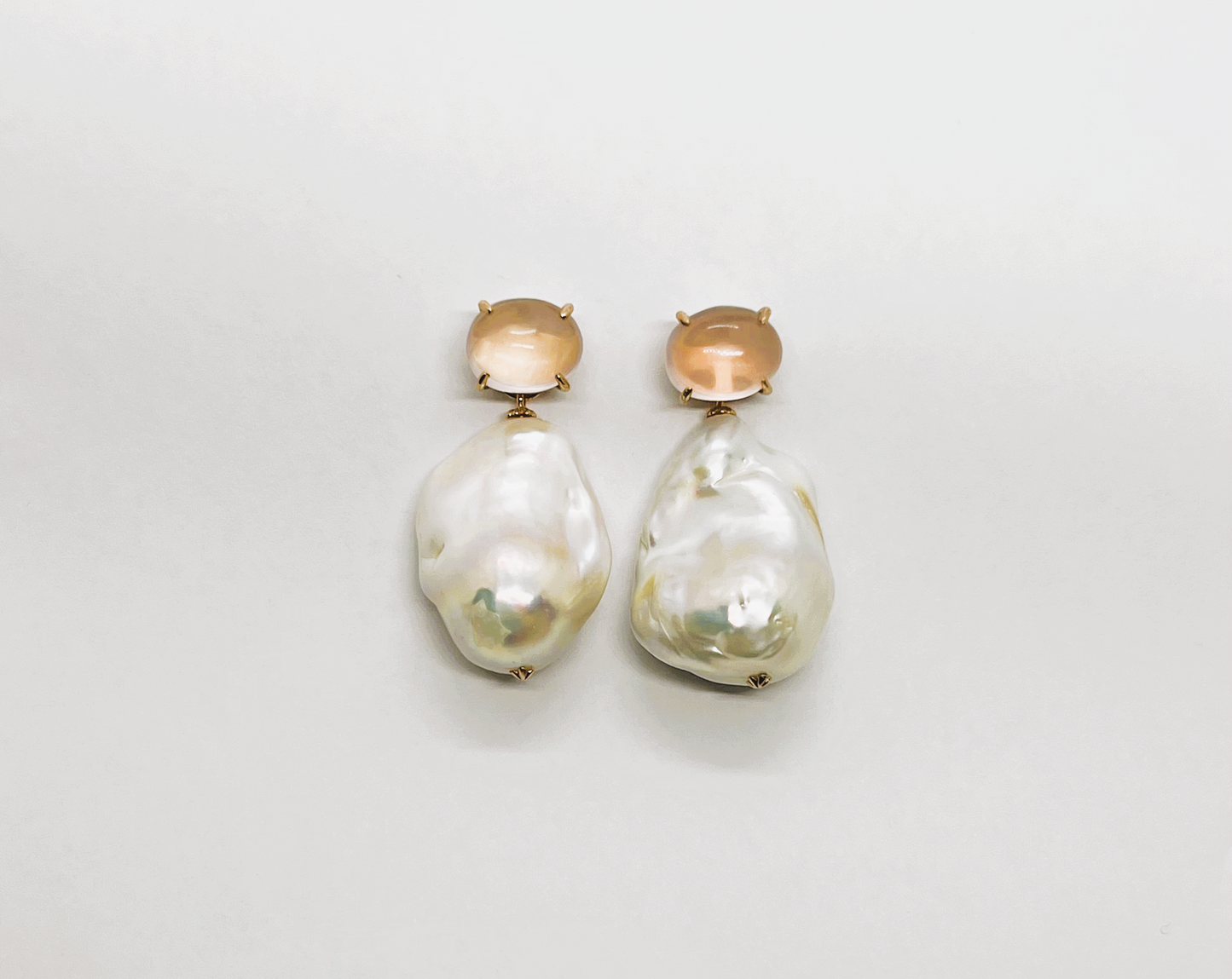 Natural Cabochon Rose Quartz with Baroque Pearl Earrings